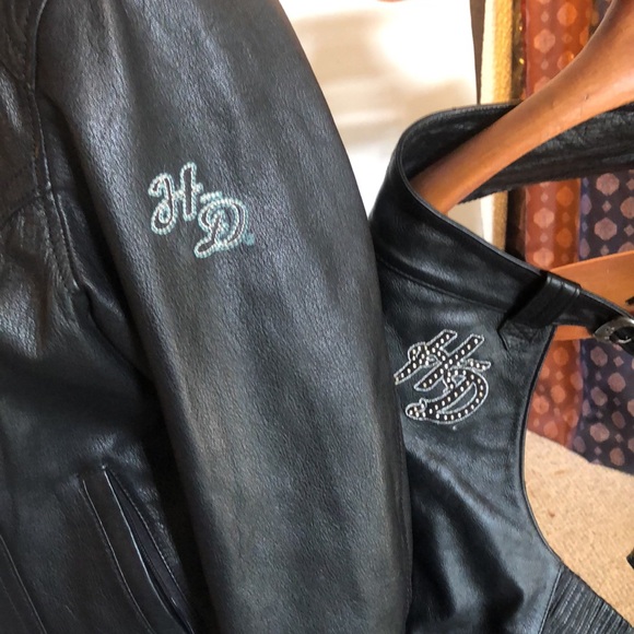 Harley Eagle embroidered size large leather riding jacket & chaps very good cond - Picture 4 of 13